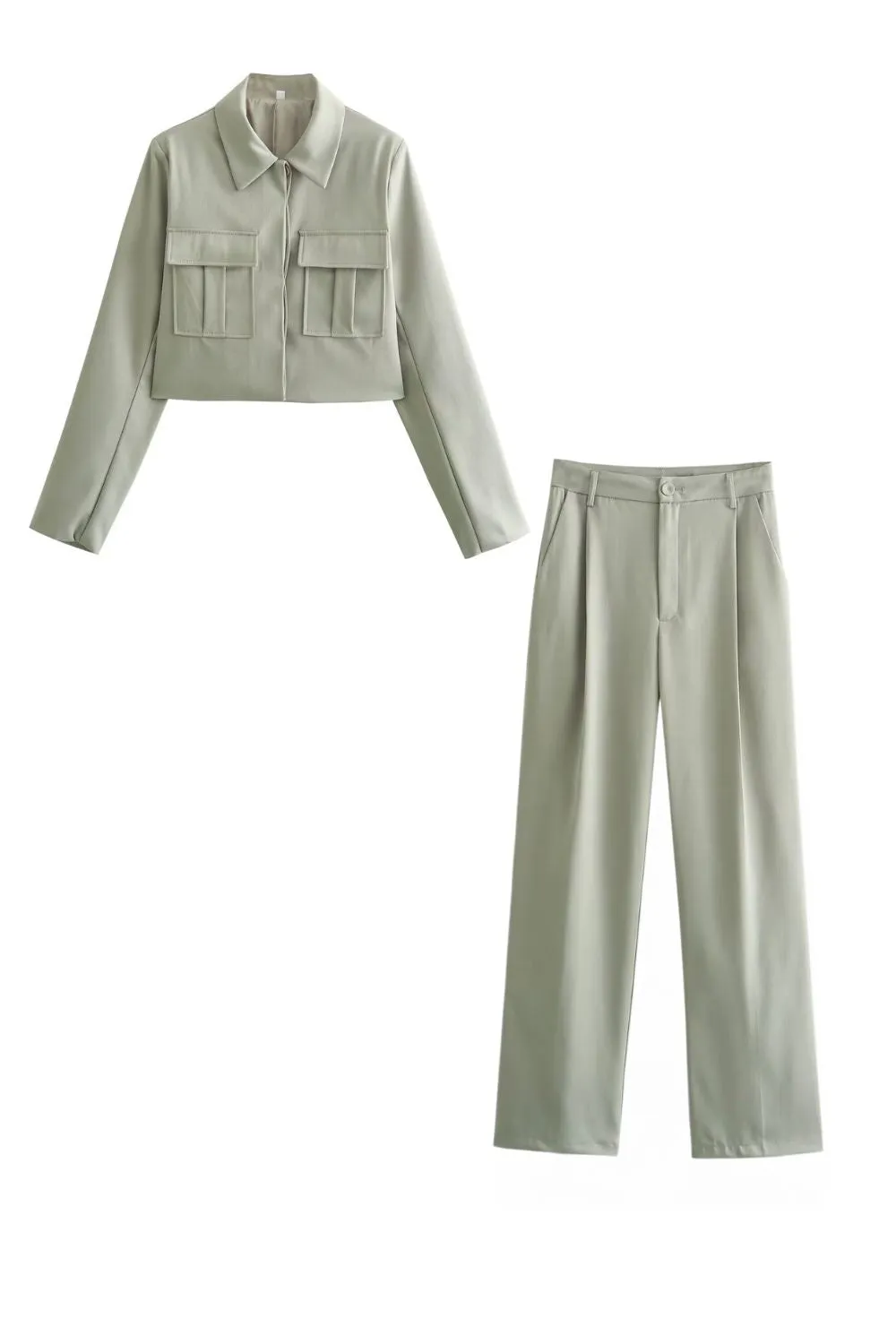 ' Connor' Cropped Jacket & Casual Long Pants Set (Sold Separately)