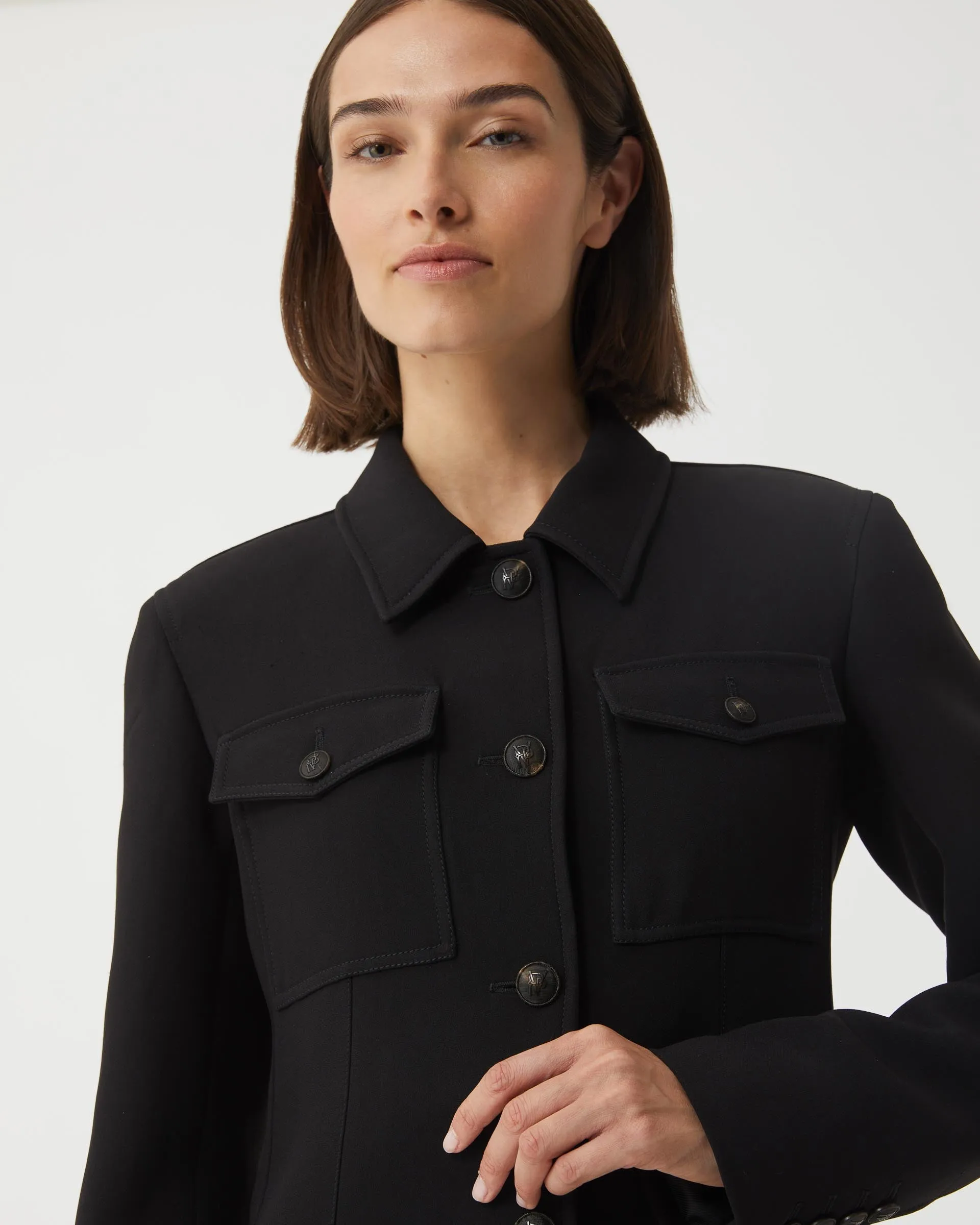 Alma Coat in Viscose Crepe, Black