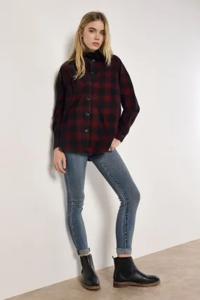 Apricot Distressed Check Oversized Shirt