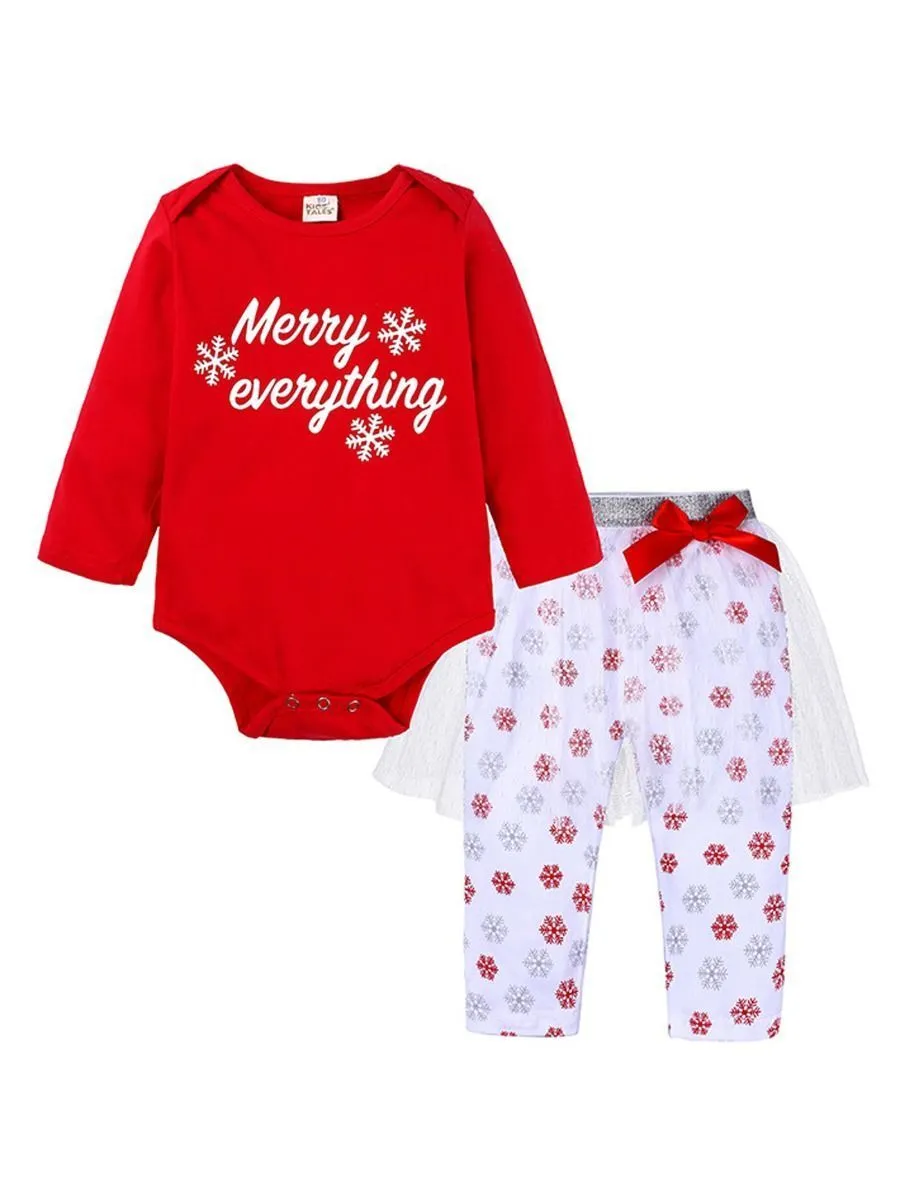 Baby Girl Christmas 2-Piece Outfits Romper & Mesh Patchwork Pants