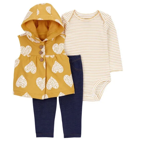 Baby Girls' 3-Piece Mustard Heart Little  Vest Set 1R293210-700