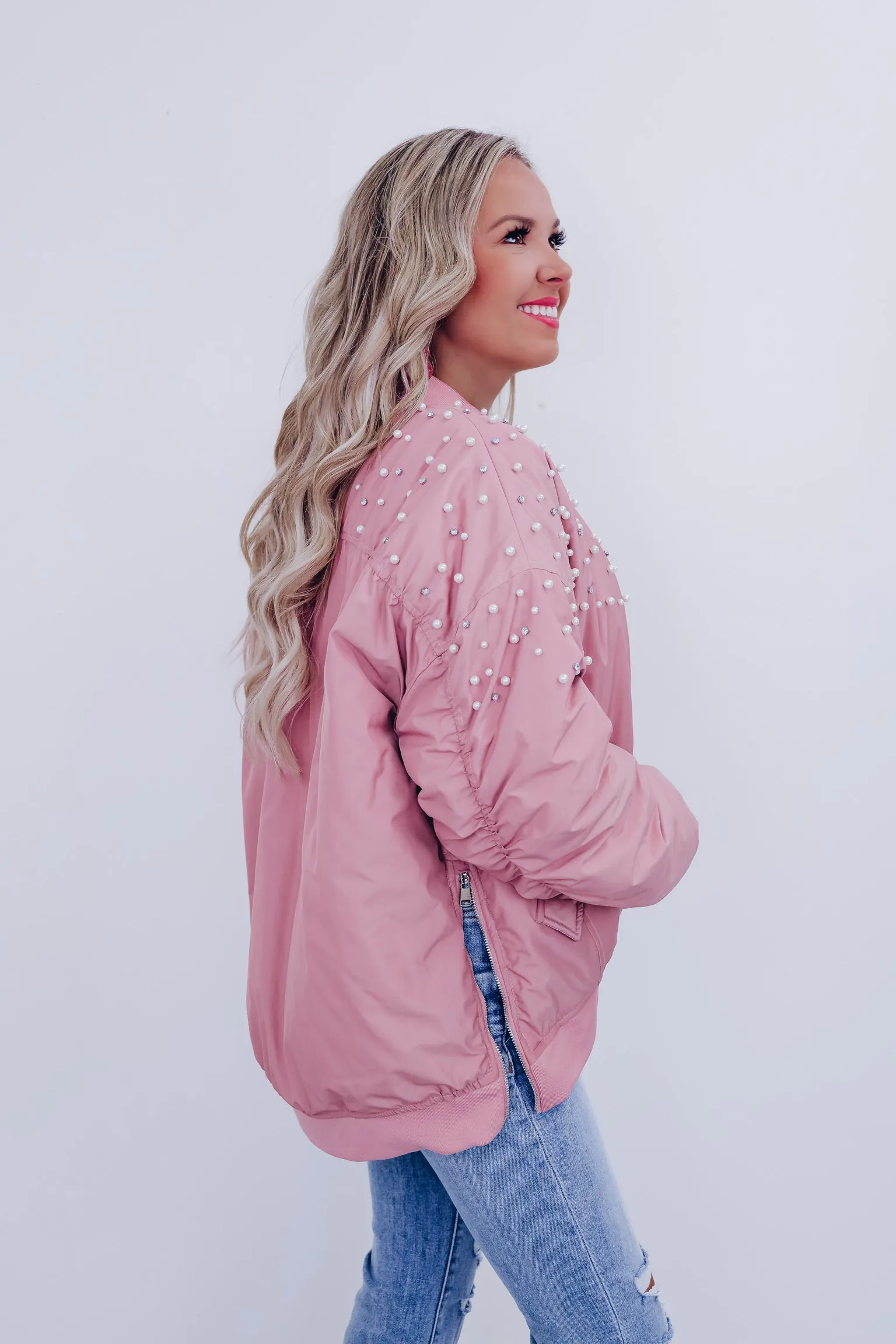 Bismarck Bejeweled Bomber Jacket - Pink