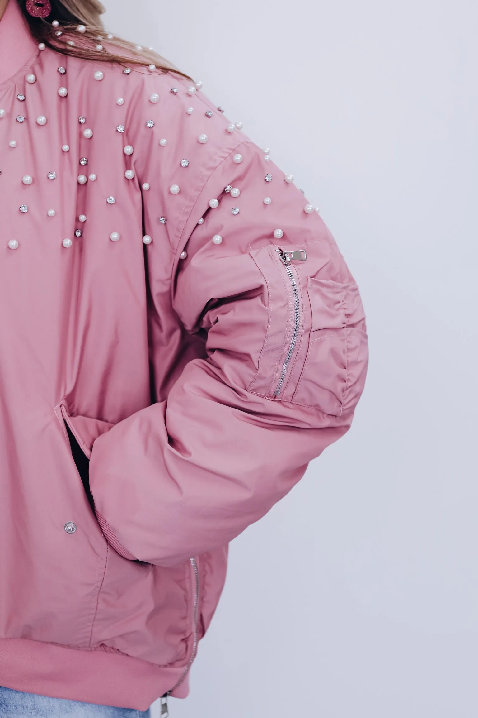 Bismarck Bejeweled Bomber Jacket - Pink