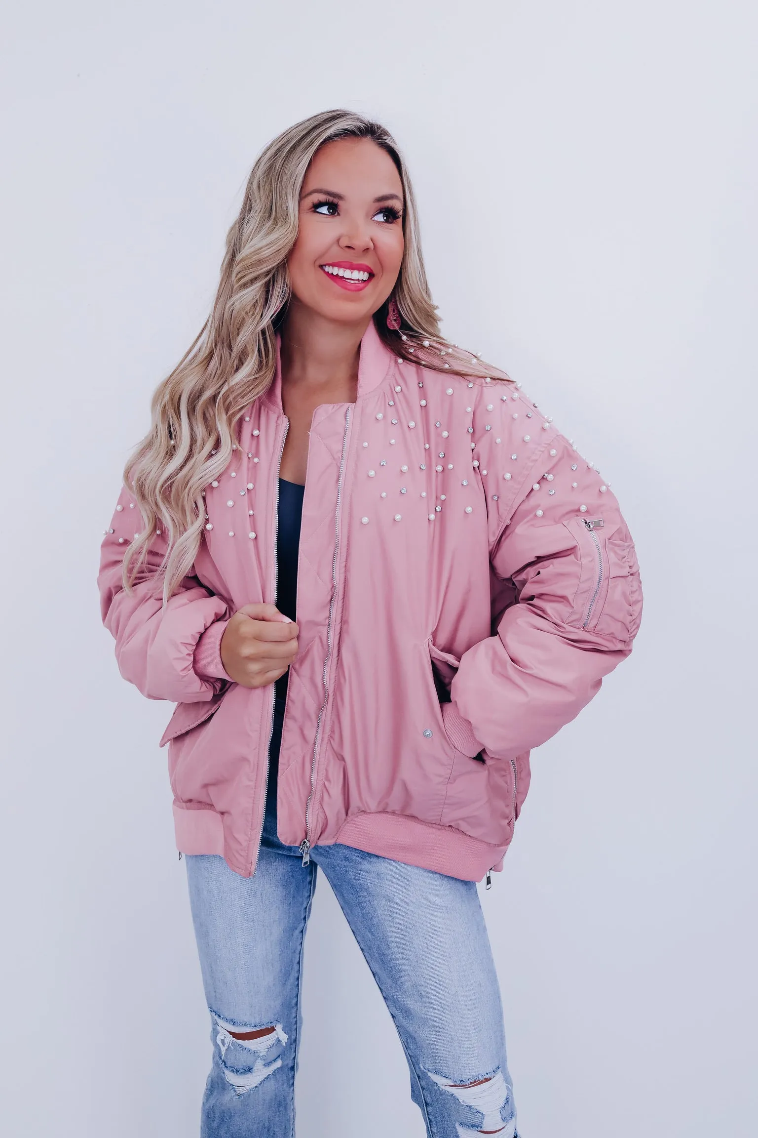 Bismarck Bejeweled Bomber Jacket - Pink