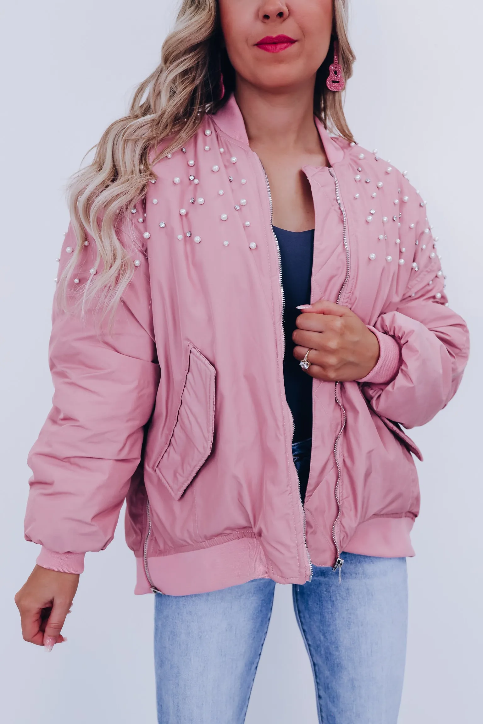 Bismarck Bejeweled Bomber Jacket - Pink