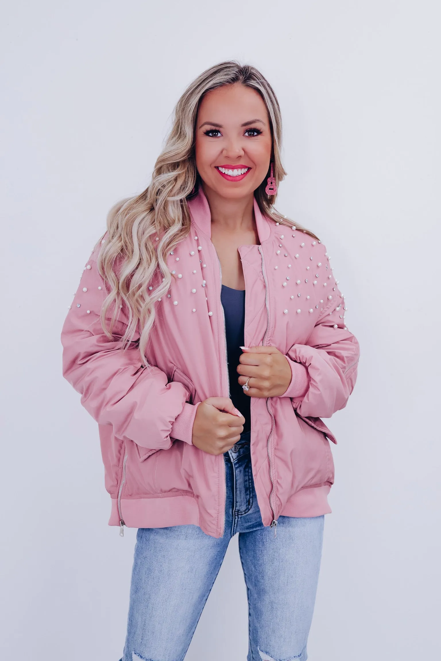 Bismarck Bejeweled Bomber Jacket - Pink