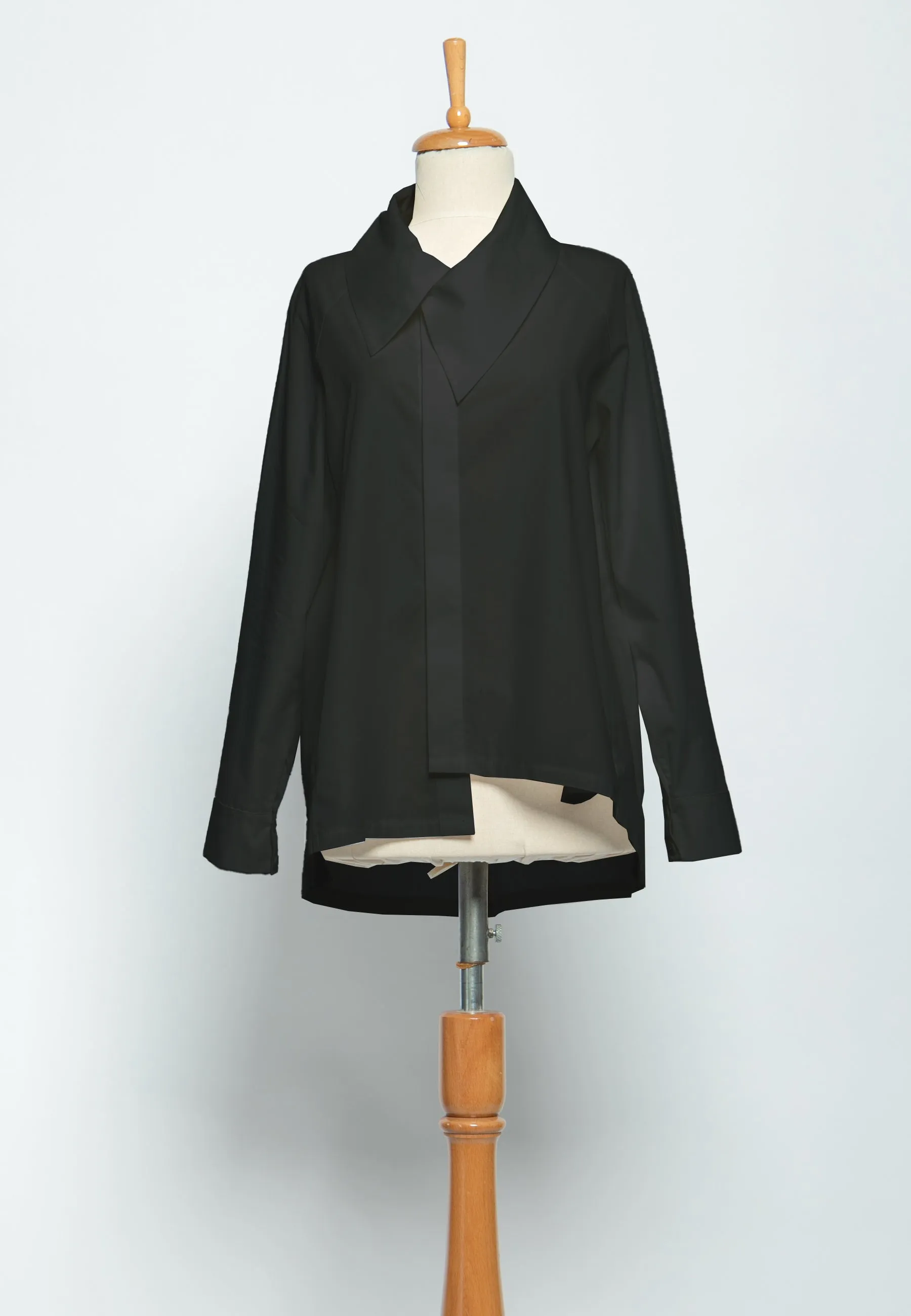 Black Asymmetric Button Down Blouse