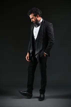 Black Cutdana Work Tuxedo Suits for Men