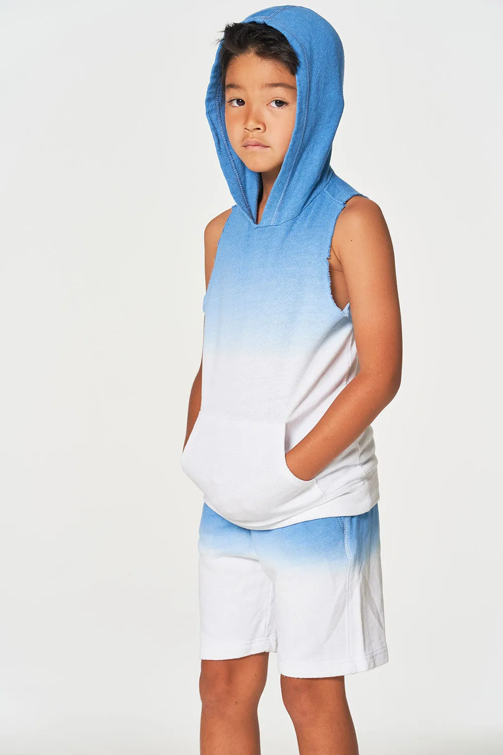 Boys Linen French Terry Sleeveless Muscle Pullover Hoodie