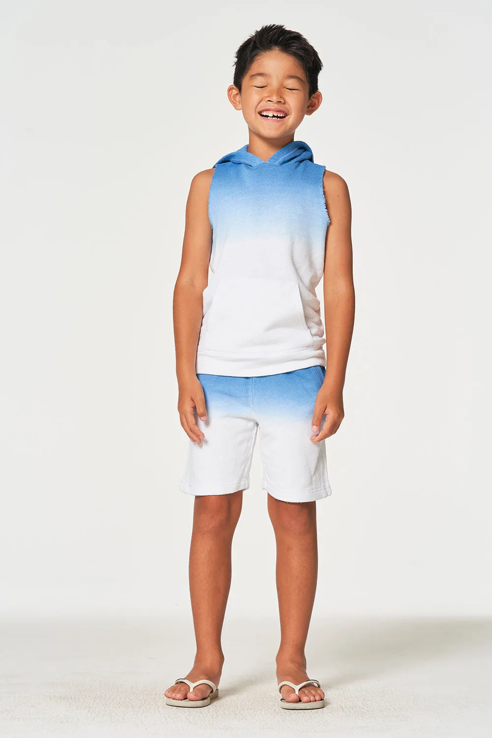 Boys Linen French Terry Sleeveless Muscle Pullover Hoodie