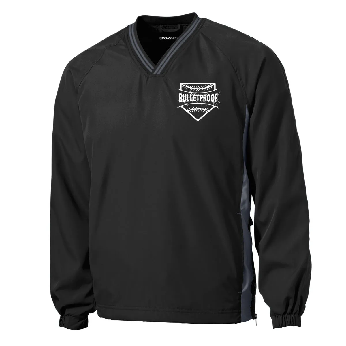 Bulletproof Fastpitch - Tipped V-Neck Raglan Wind Shirt - Black/ Graphite Grey (JST62)