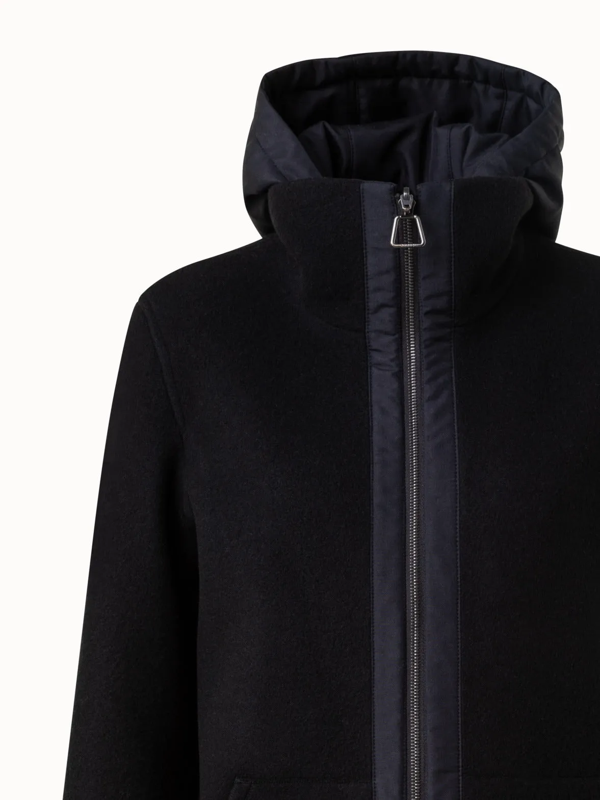 Cashmere Jersey and Silk Poplin Reversible Jacket with Detachable Hood