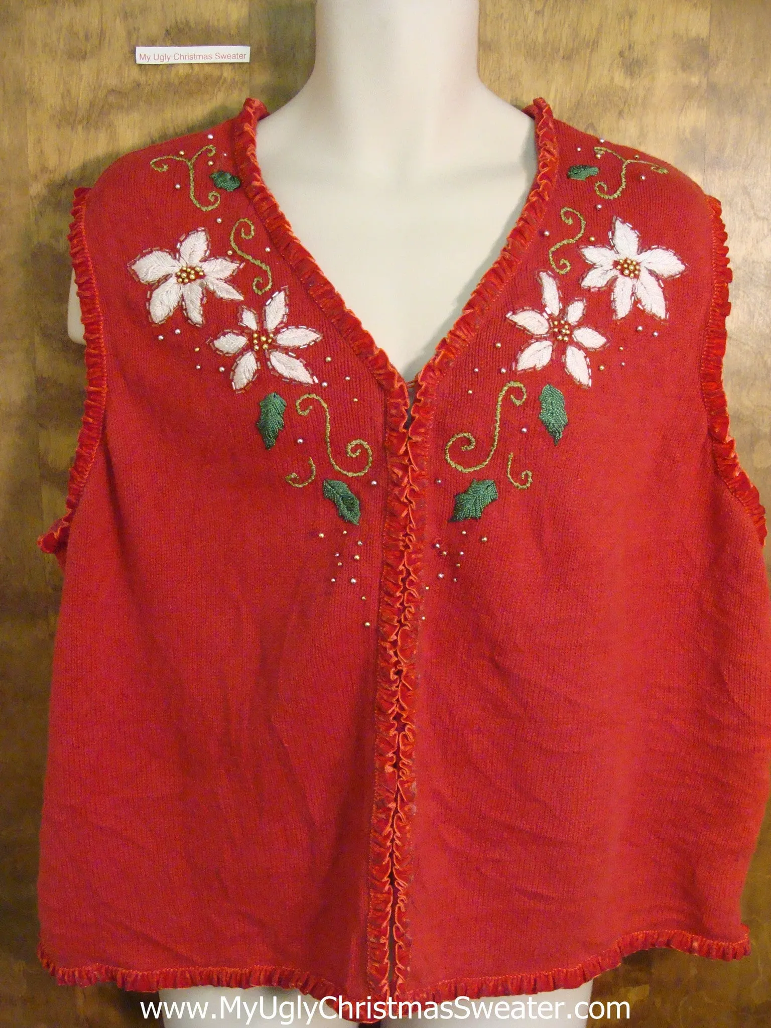 Cheap Poinsettias Cute Xmas Sweater Vest