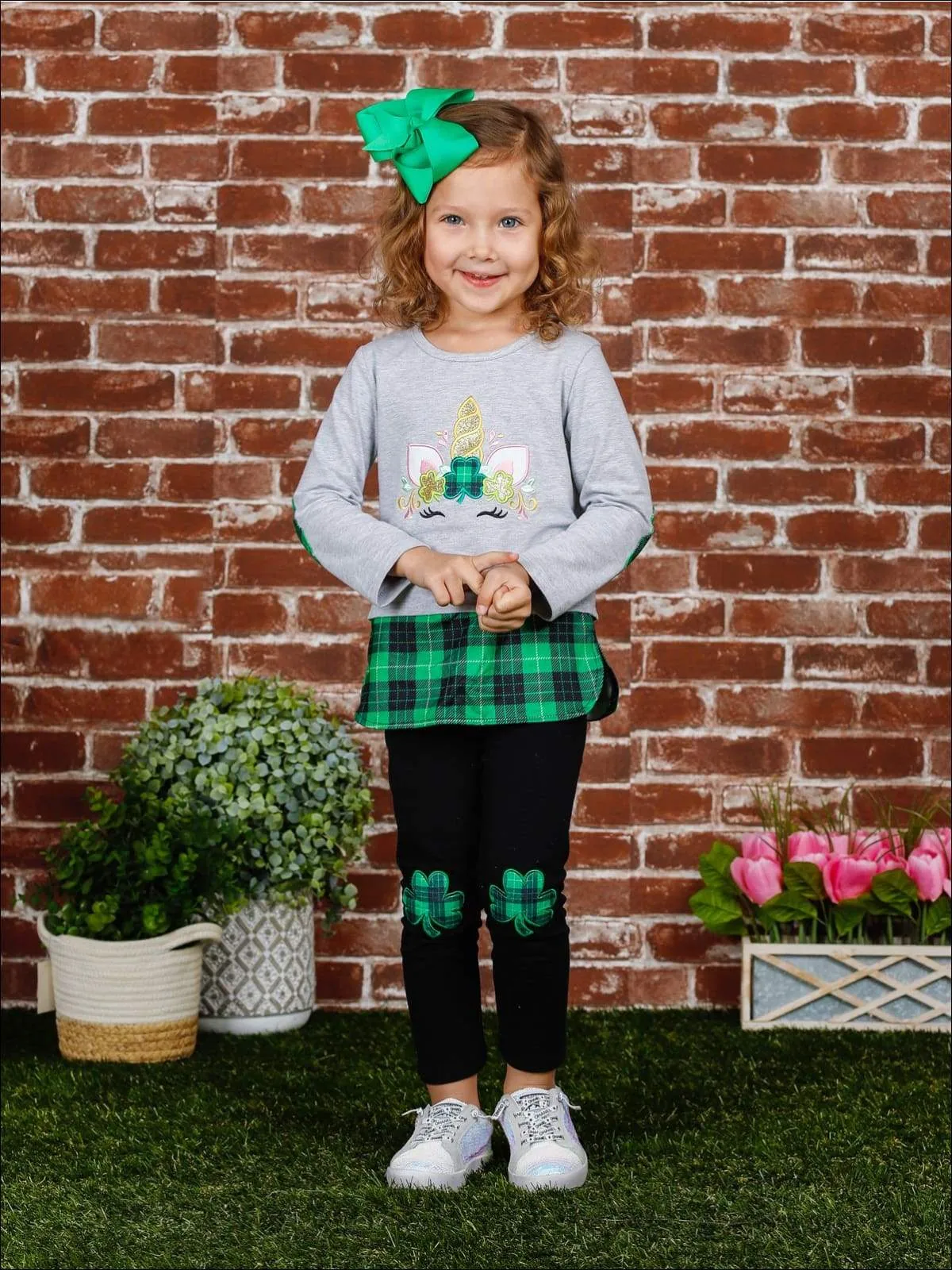 Clover Unicorn Plaid Patch Legging Set