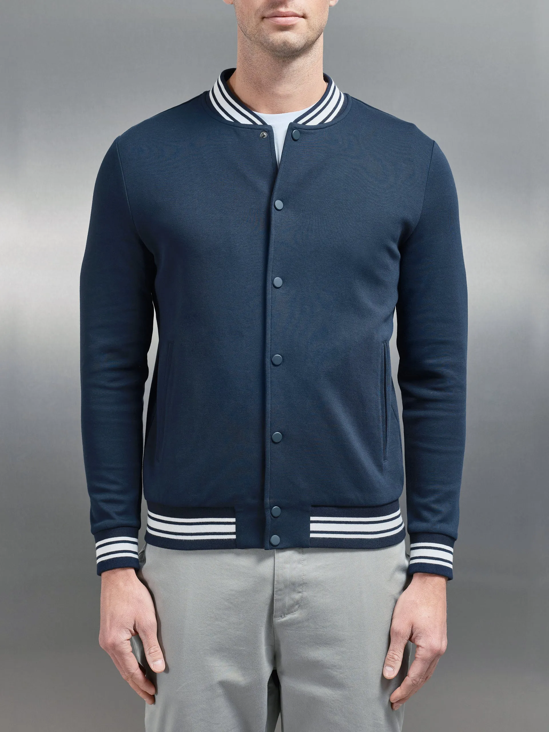 Cotton Jersey Varsity Jacket in Navy