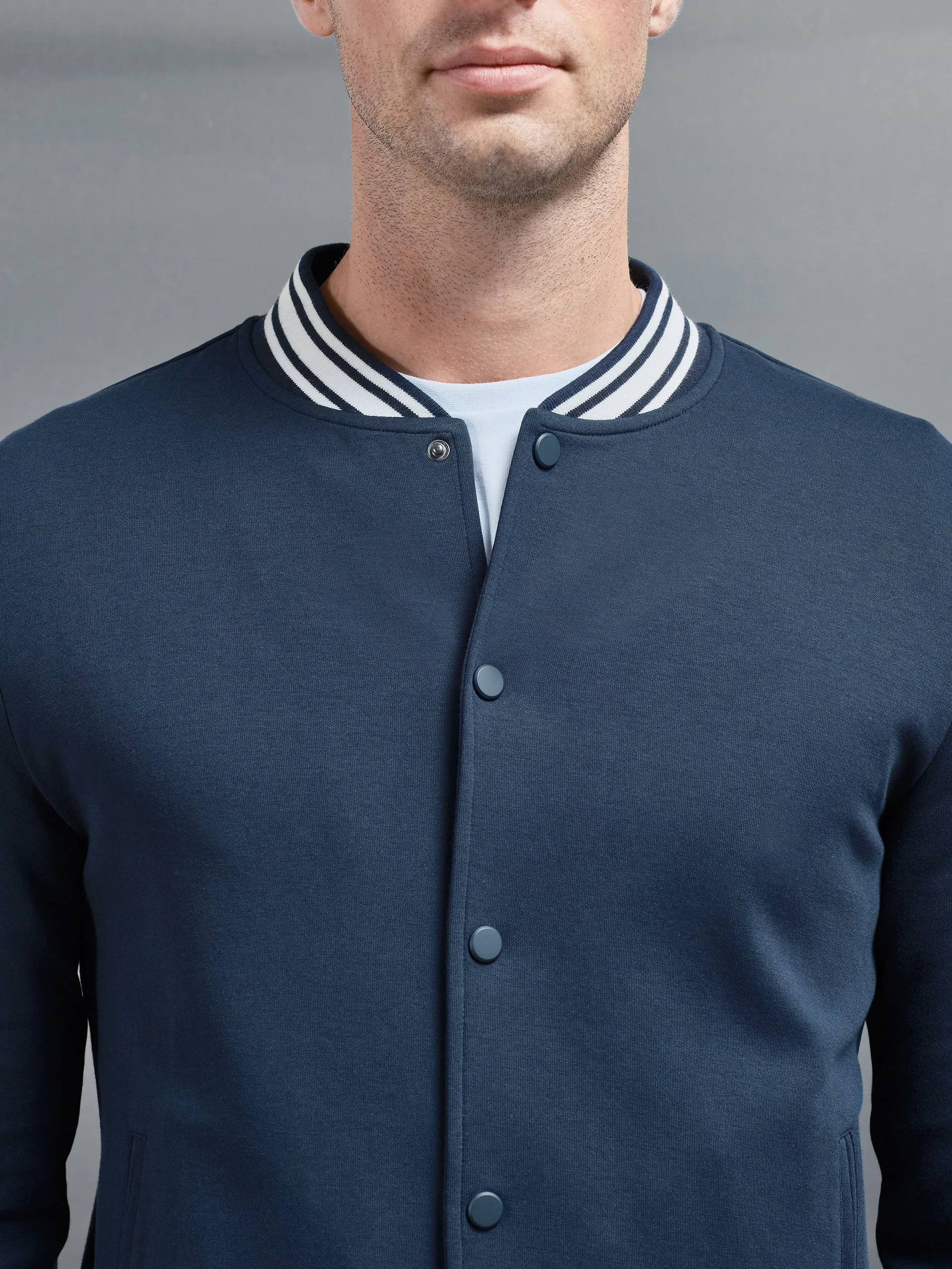 Cotton Jersey Varsity Jacket in Navy