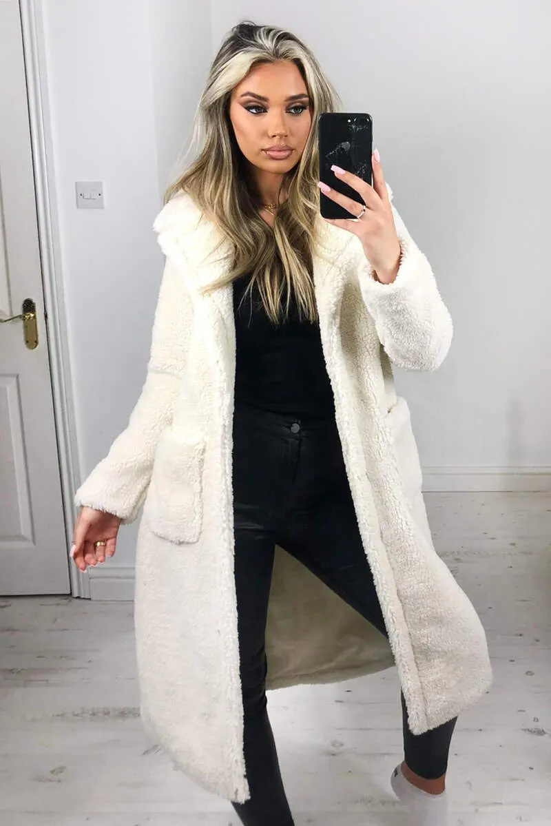 Cream Midi Teddy Coat