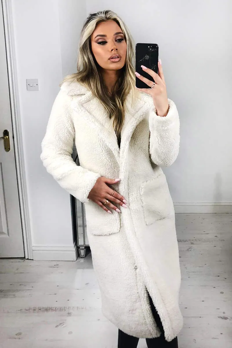 Cream Midi Teddy Coat