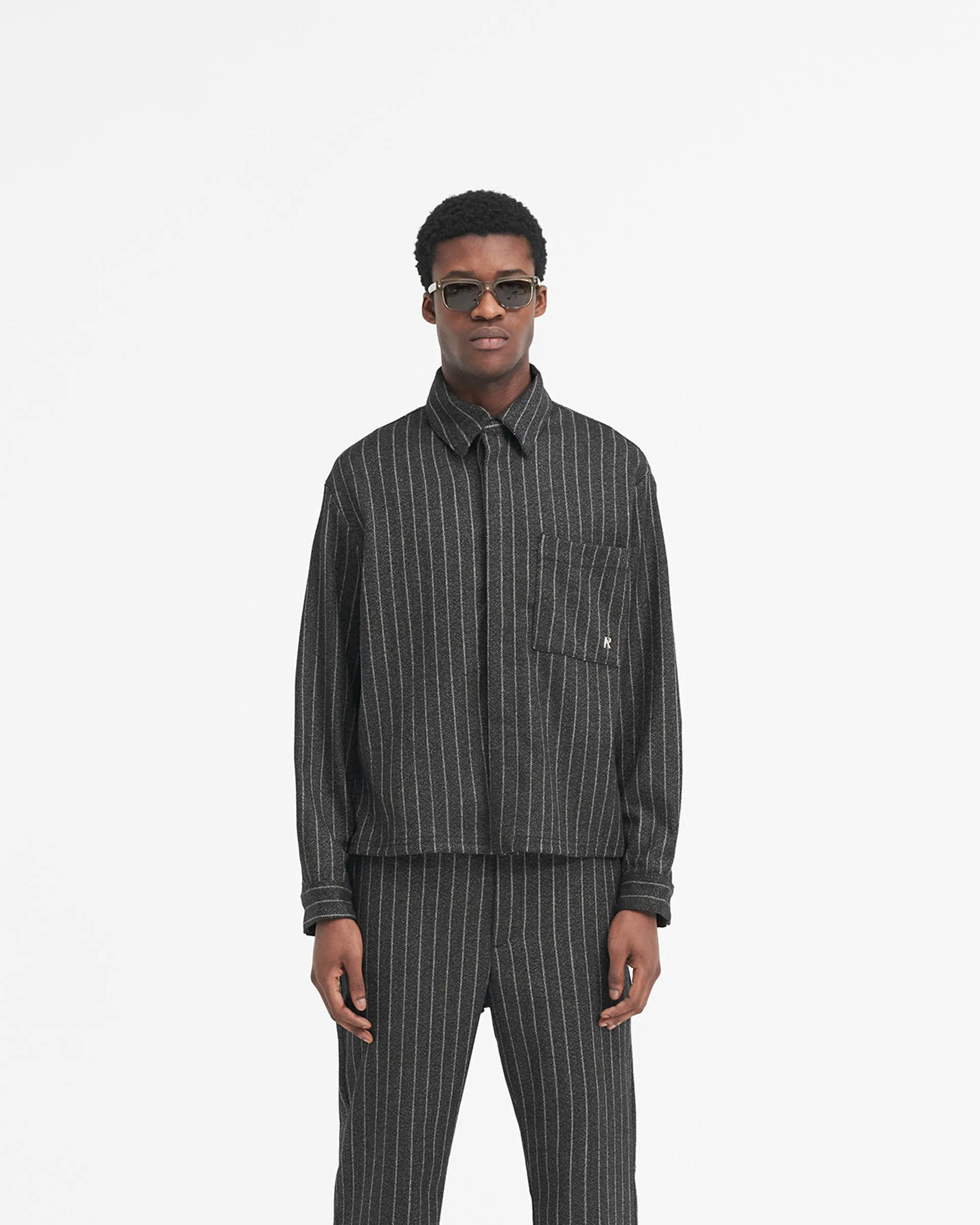 Cropped Dress Shirt - Black Pinstripe