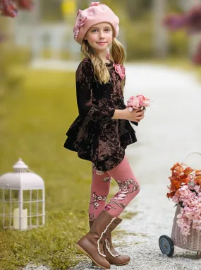 Cute Crushed Velvet Sidetail Tunic and Legging Set