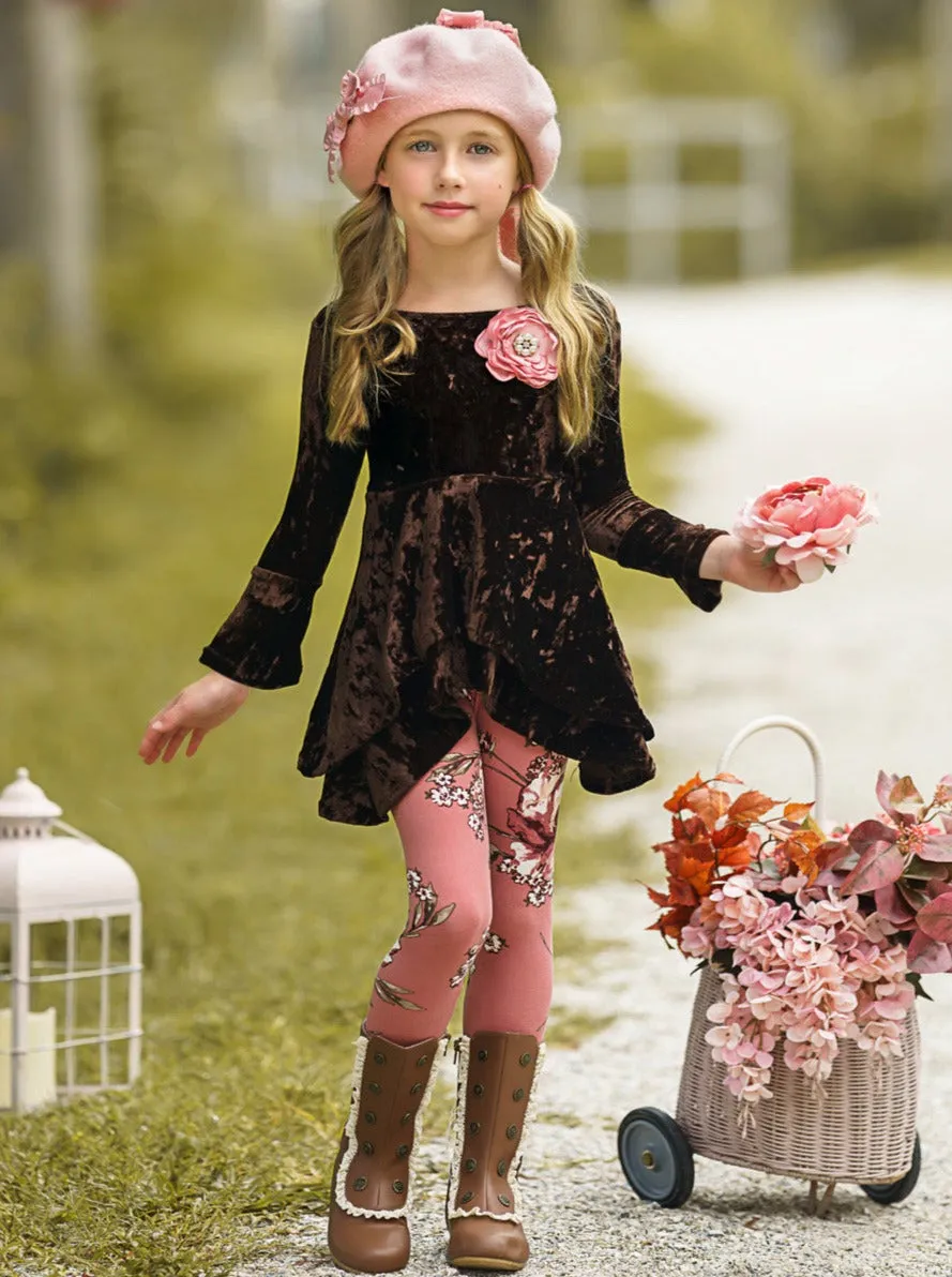 Cute Crushed Velvet Sidetail Tunic and Legging Set