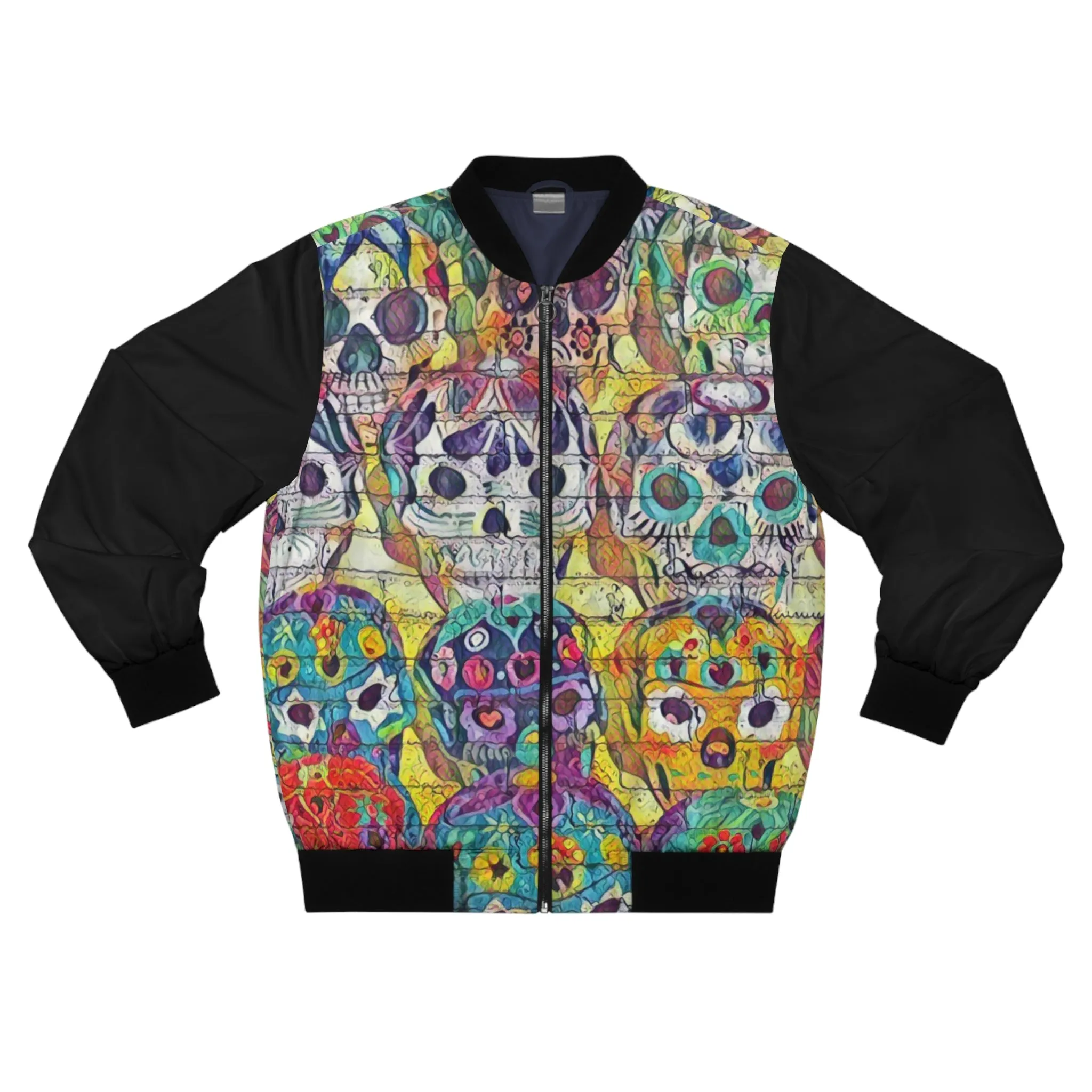 Day of the Dead Skull Bomber Jacket (Black/Full Print)