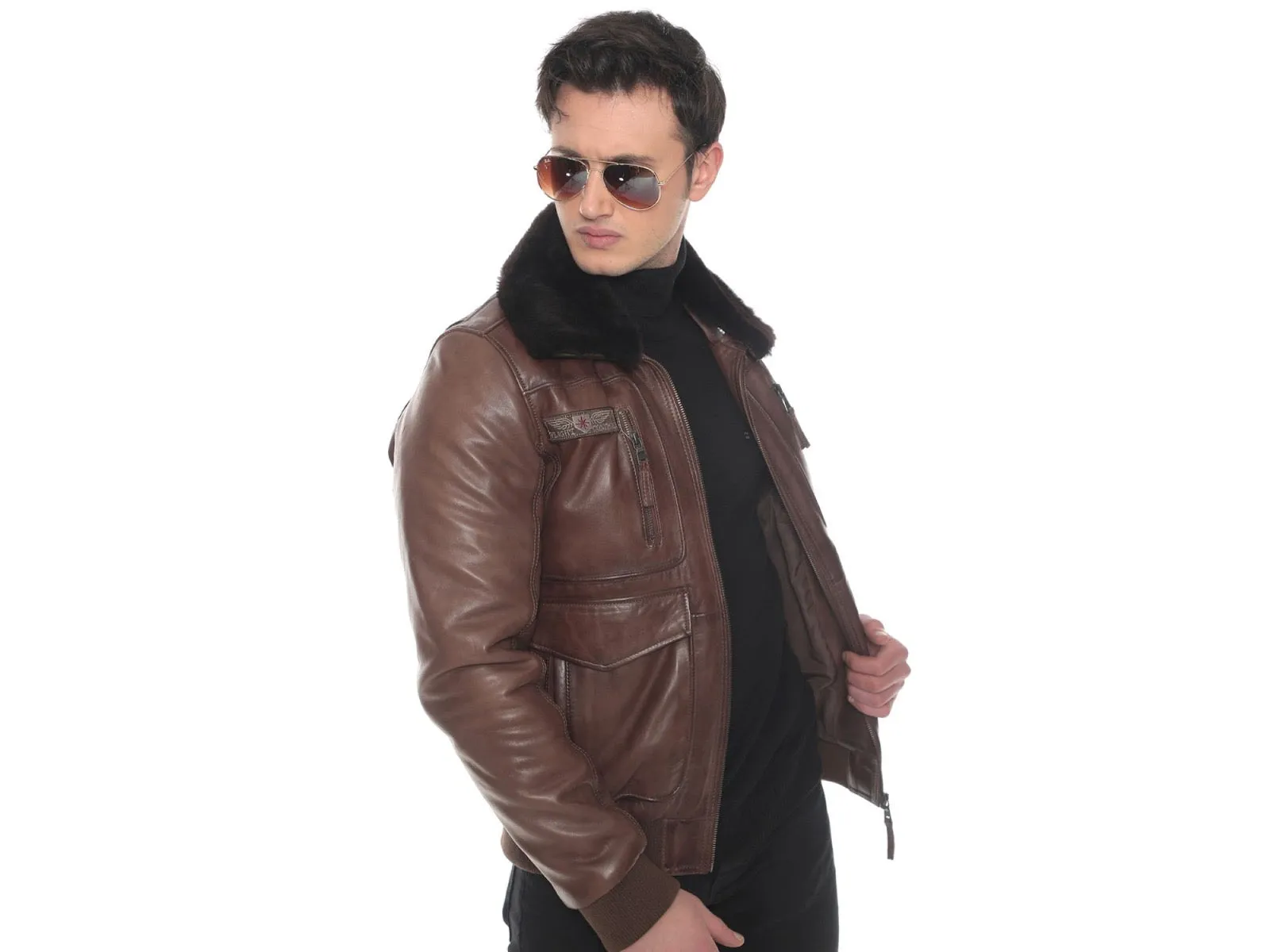 Espresso Aviator: Men's Classic Short Leather Jacket