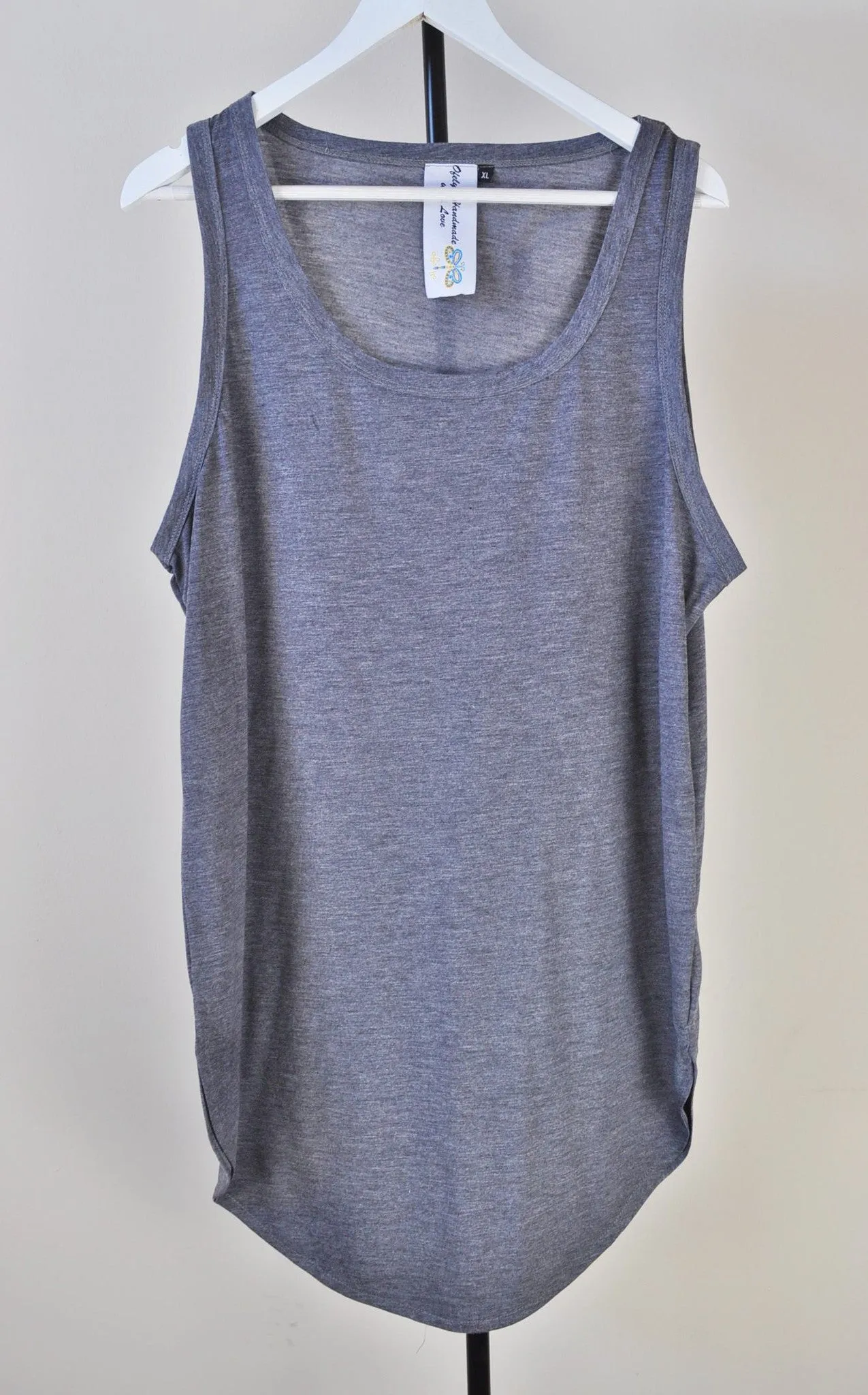 Extended Silky Long Tank Top Oval Hem Viscose Cotton 90cm