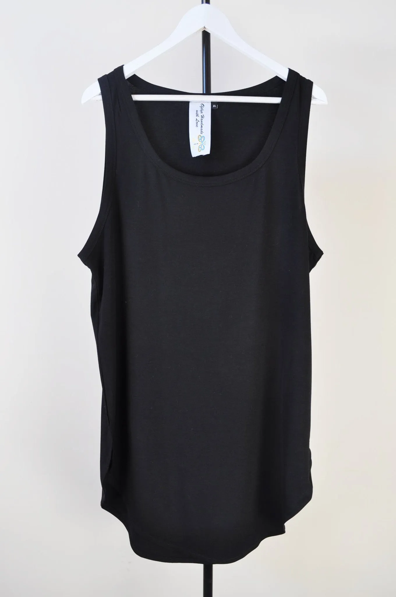 Extended Silky Long Tank Top Oval Hem Viscose Cotton 90cm