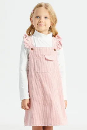 Girls Pink And White Dress With T-Shirt Set (2 Piece)