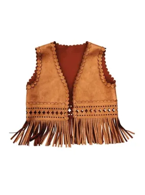 Girls Scalloped Suede Fringe Tassel Vest