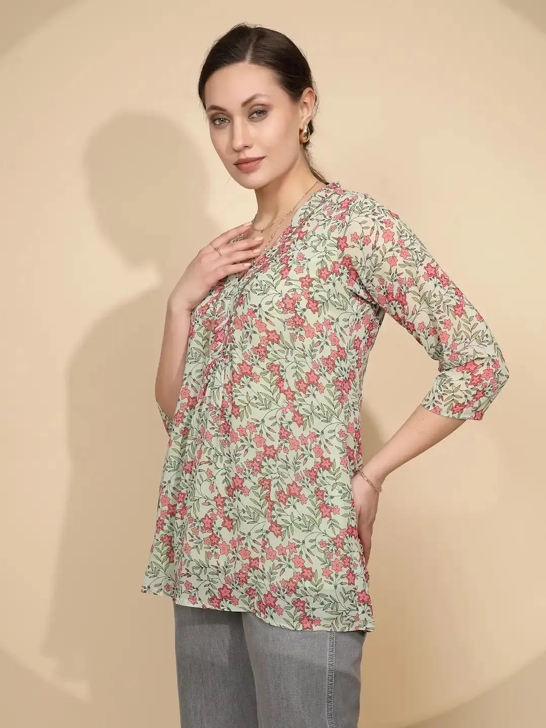 Green Cotton Regular Fit Tunic For Women