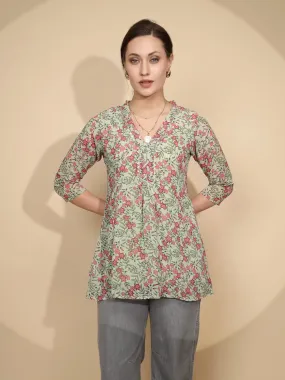 Green Cotton Regular Fit Tunic For Women