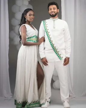 Green Wedding Stylish Habesha Couples Outfit Modern Ethiopian Outfit Matching Couples Outfit