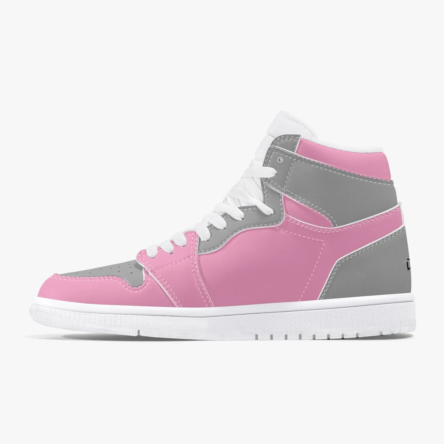 High-Top Leather Sneakers - Gray And Pink