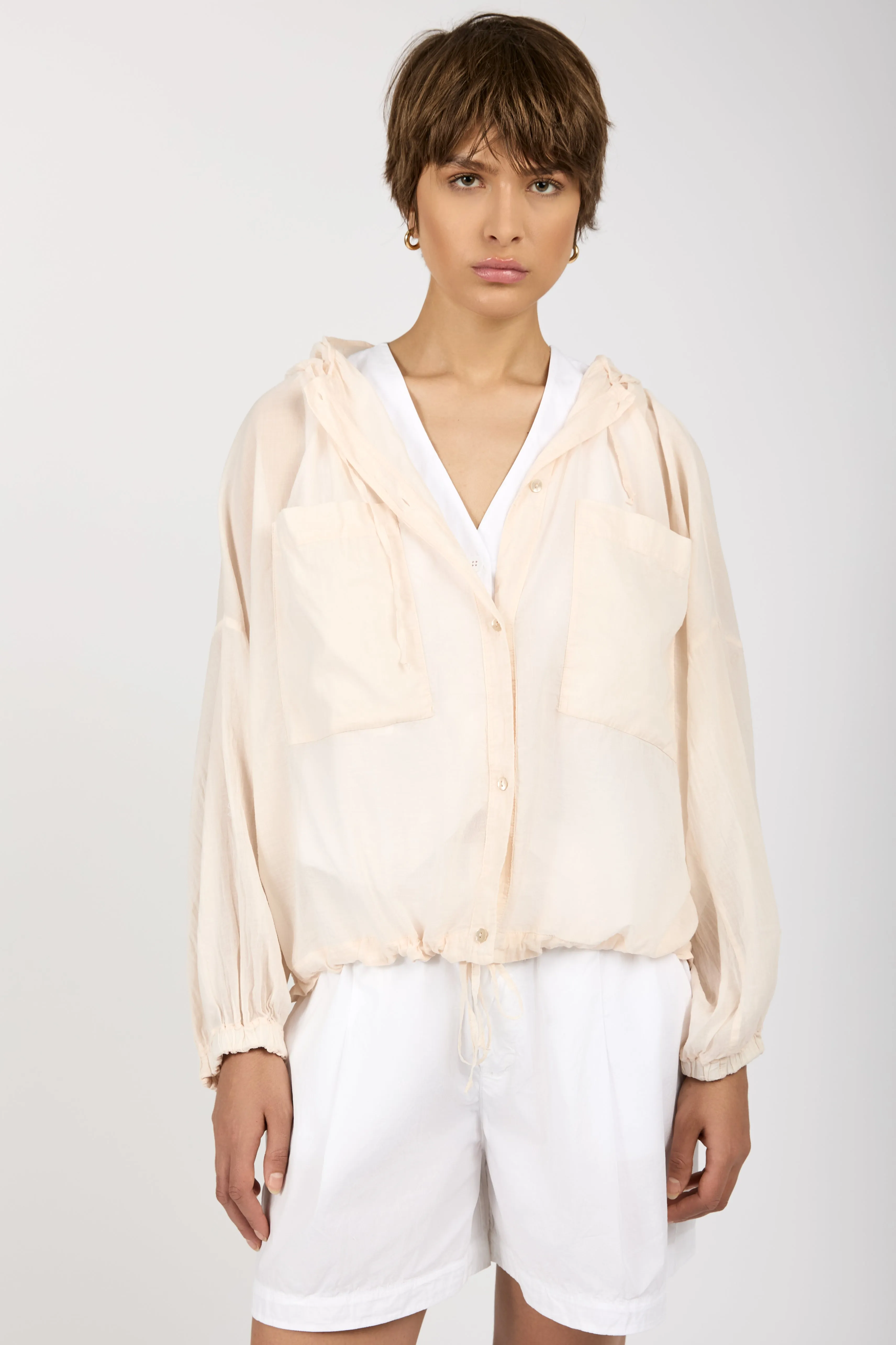 Hooded Cotton Jacket in Cream