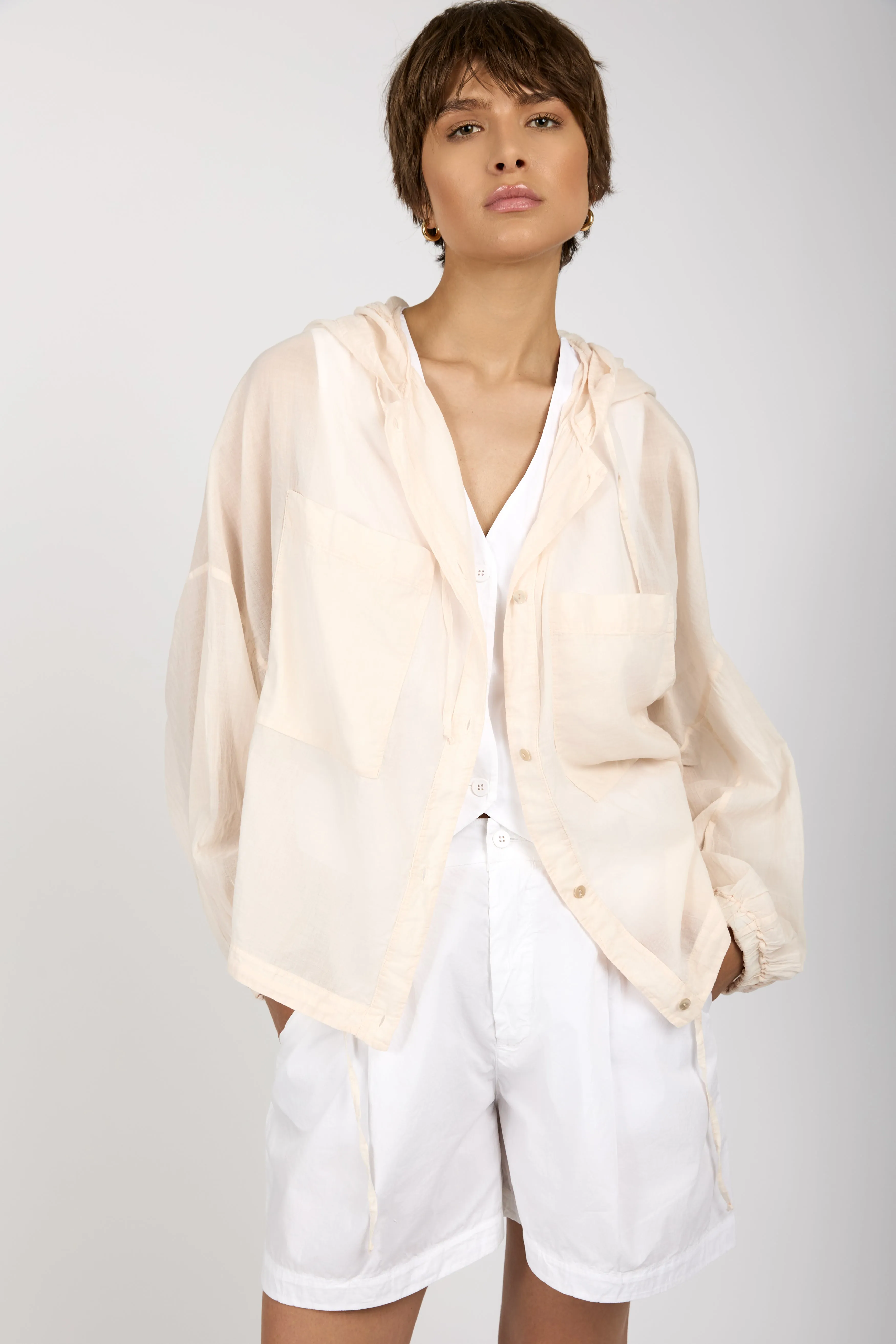 Hooded Cotton Jacket in Cream