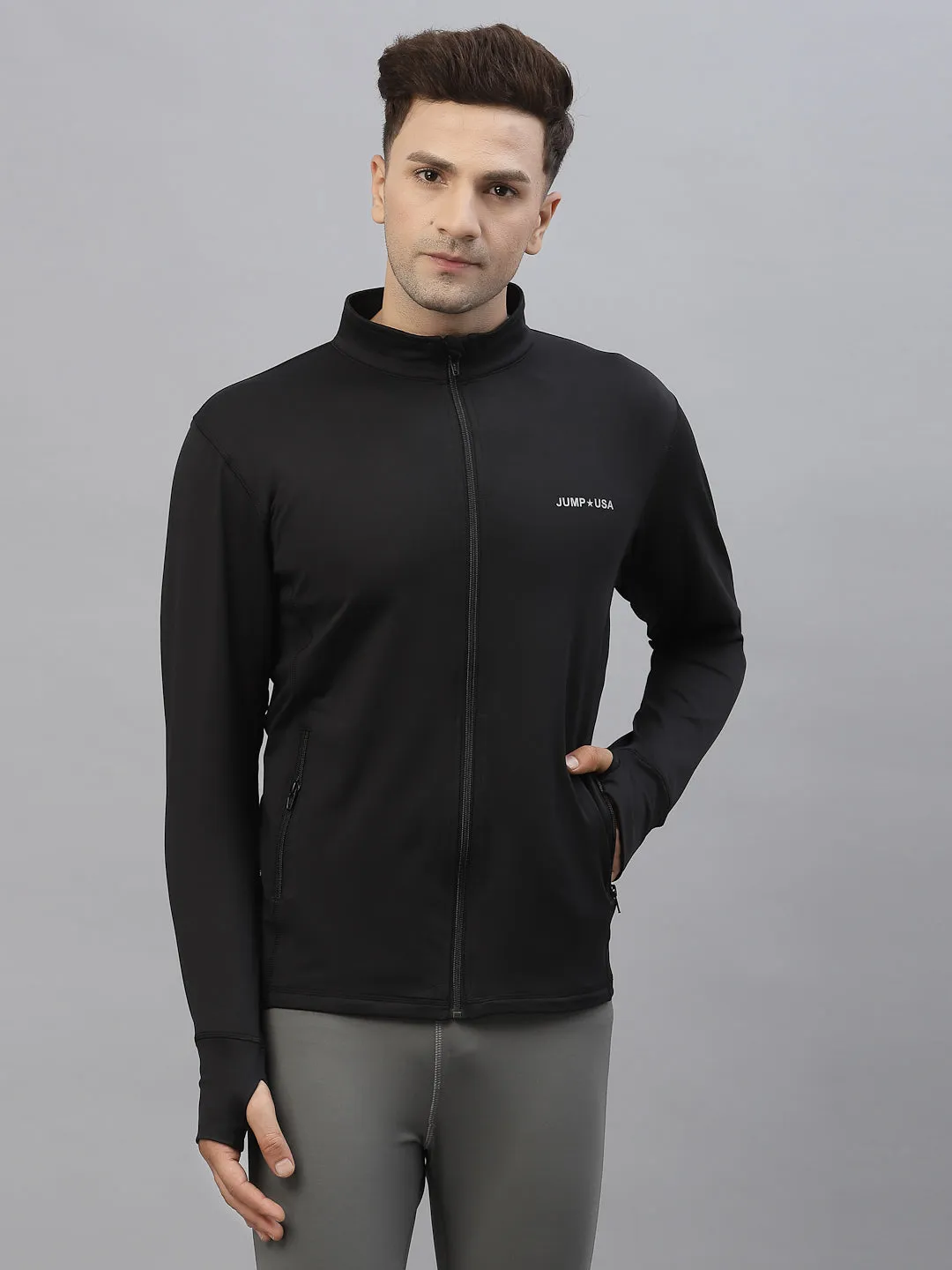 JUMP USA Training Men Black Rapid-Dry Solid Jackets