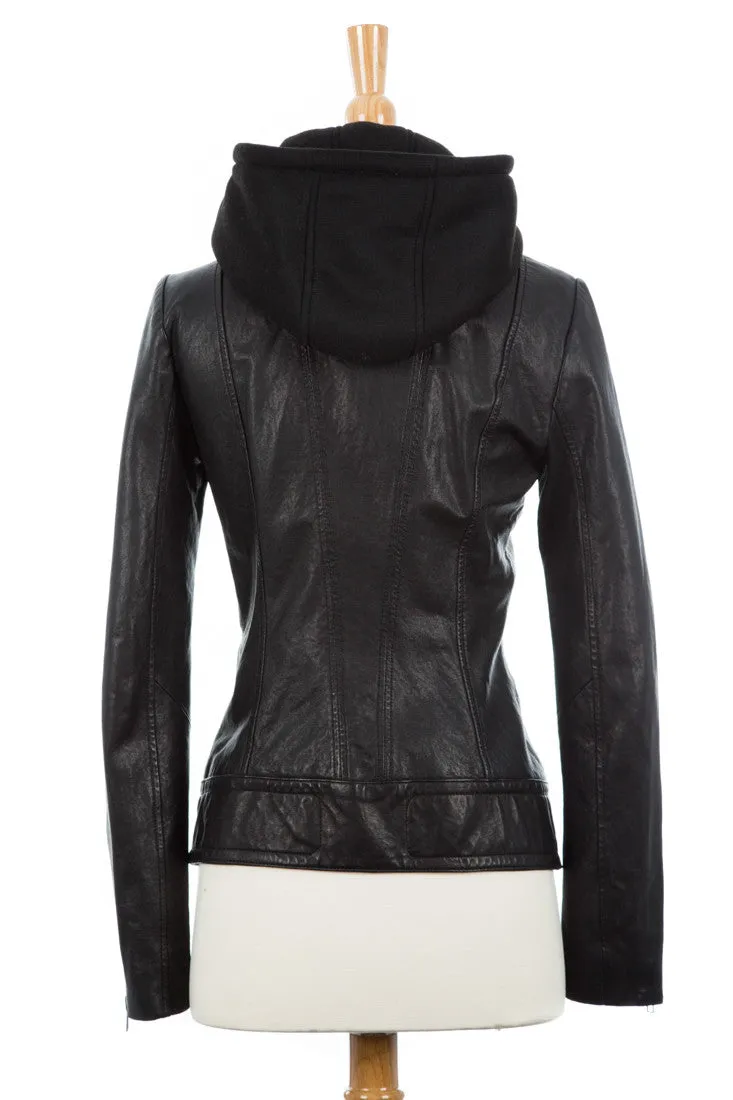 Kiera Leather Biker Jacket With Hood