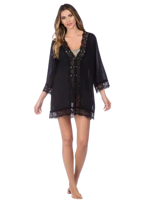 La Blanca Island Fare V-Neck Tunic Coverup - Black - FINAL SALE