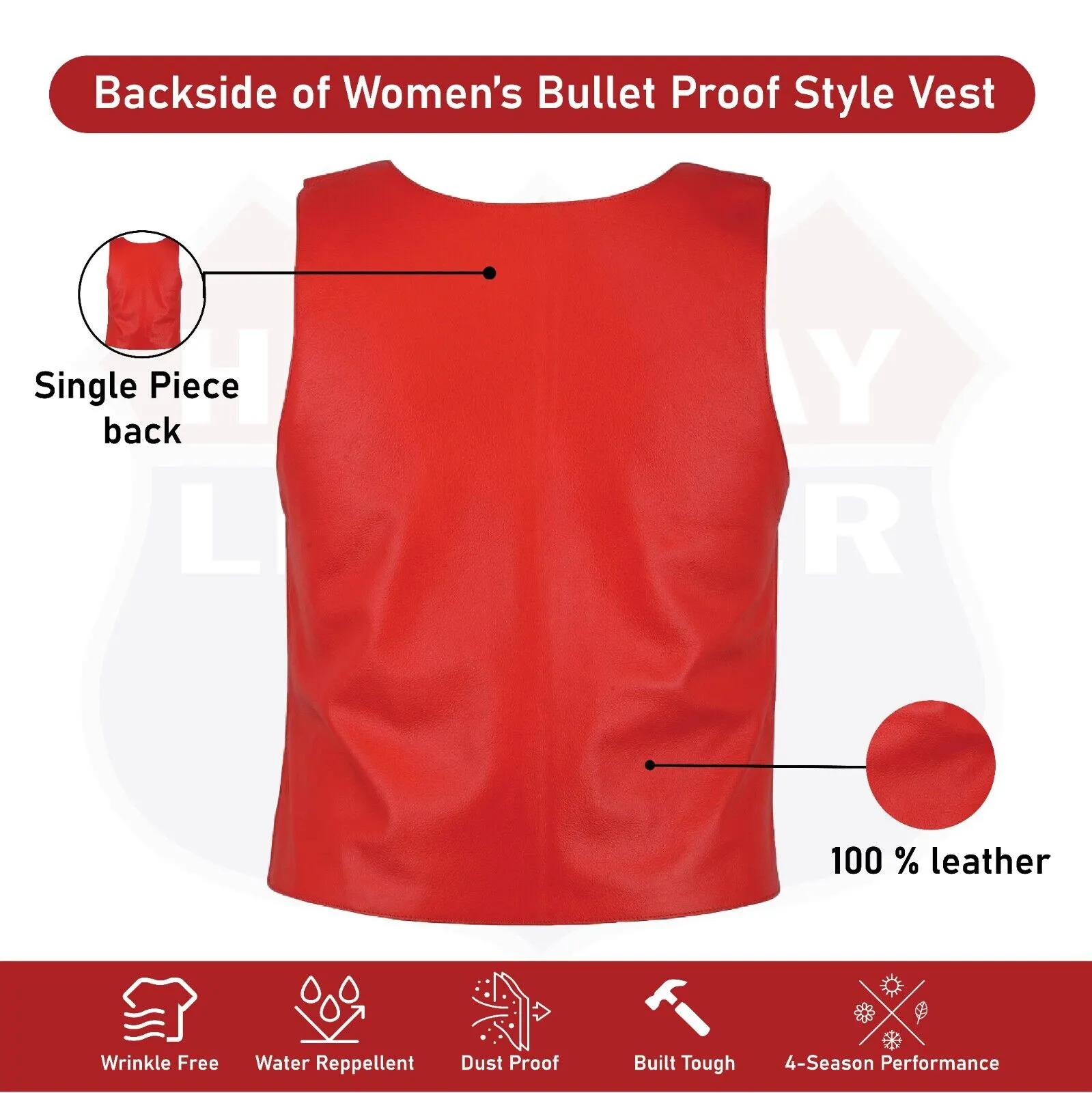 Ladies red bulletproof style leather vest - Police vest Shade