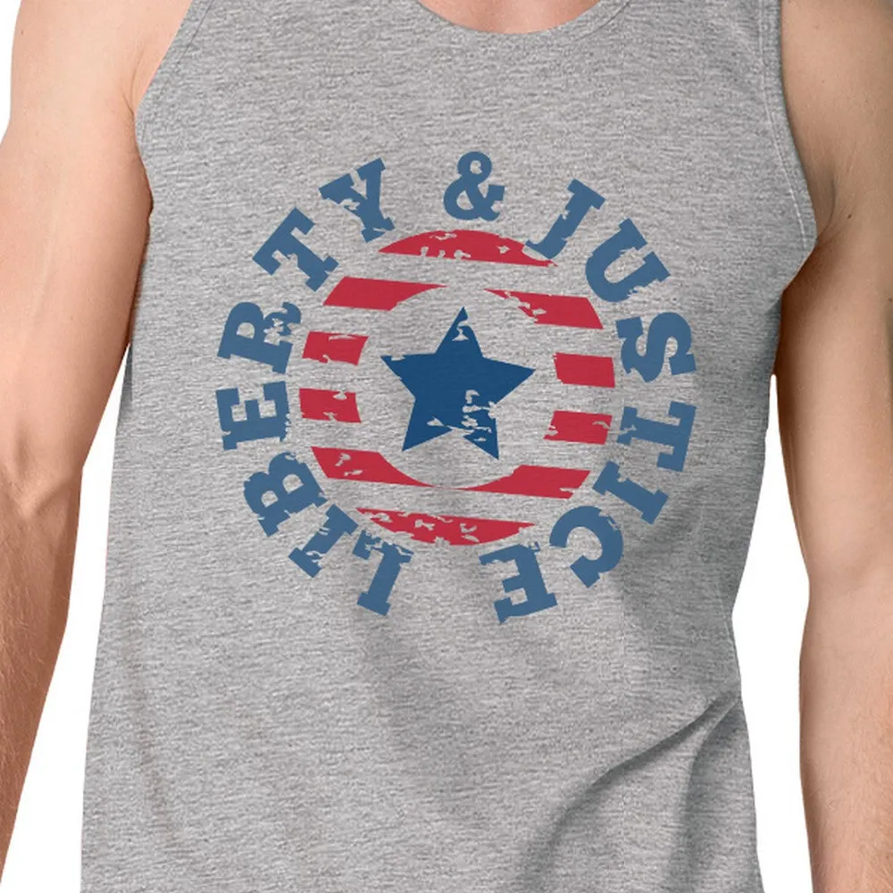 Liberty & Justice Grey Sleeveless Tee 4th Of July Tank Top For Men