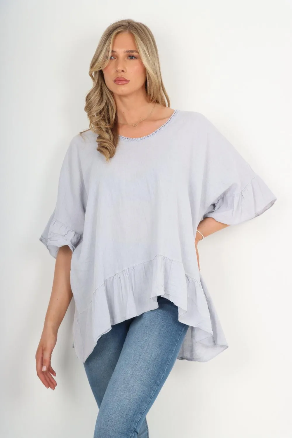 Linen Lagenlook Ruffle Hem Top