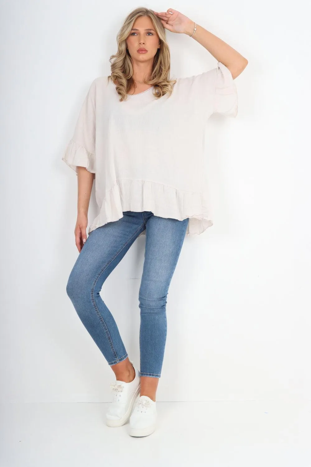 Linen Lagenlook Ruffle Hem Top