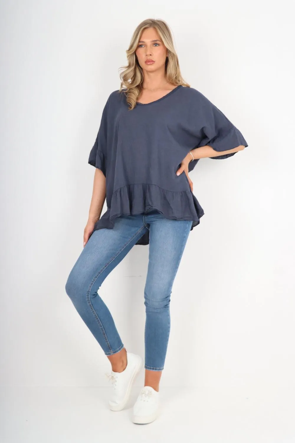 Linen Lagenlook Ruffle Hem Top