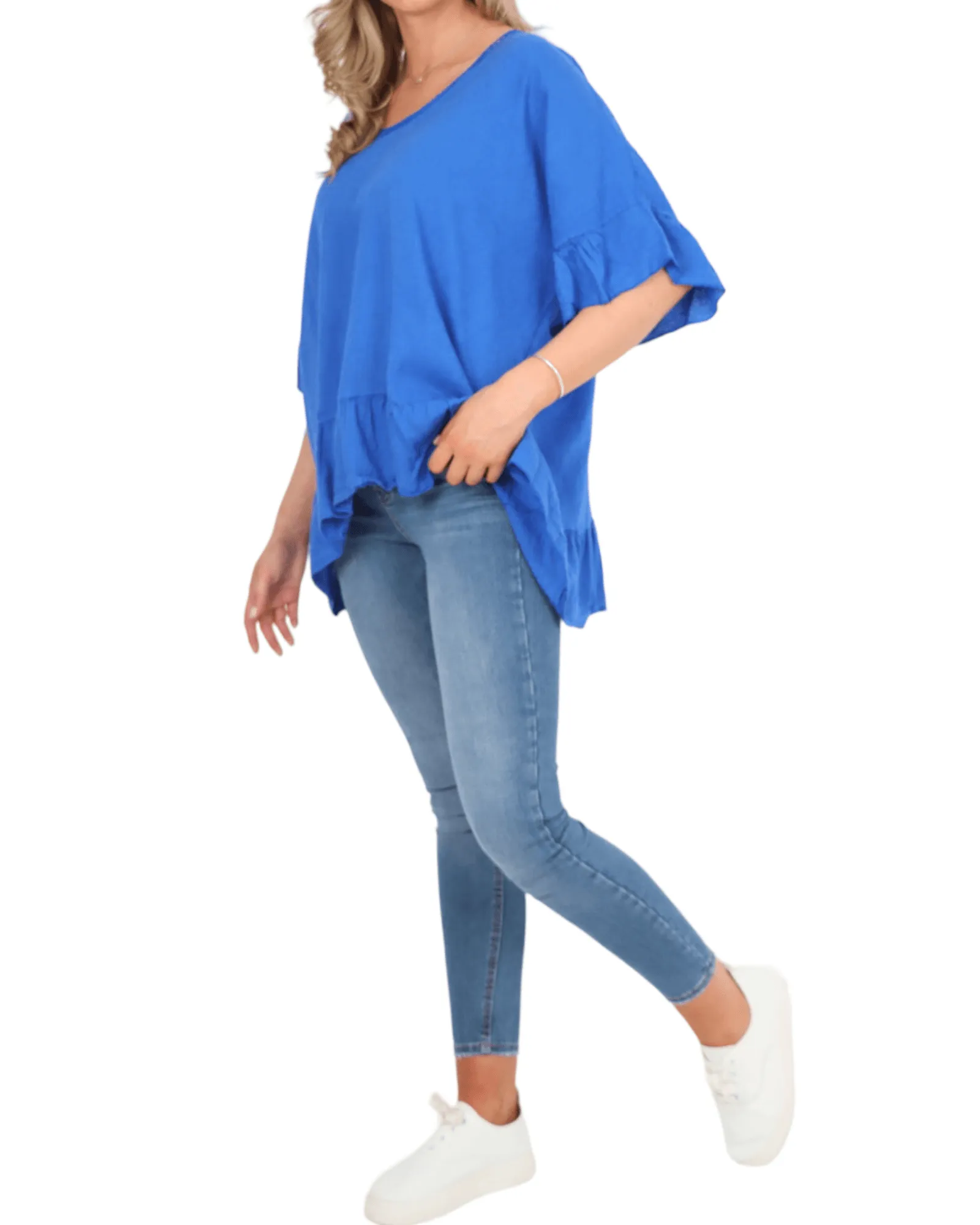 Linen Lagenlook Ruffle Hem Top