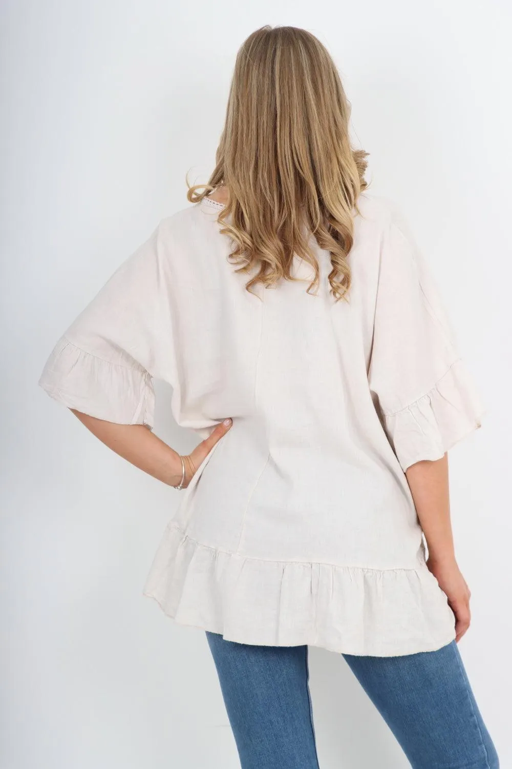 Linen Lagenlook Ruffle Hem Top