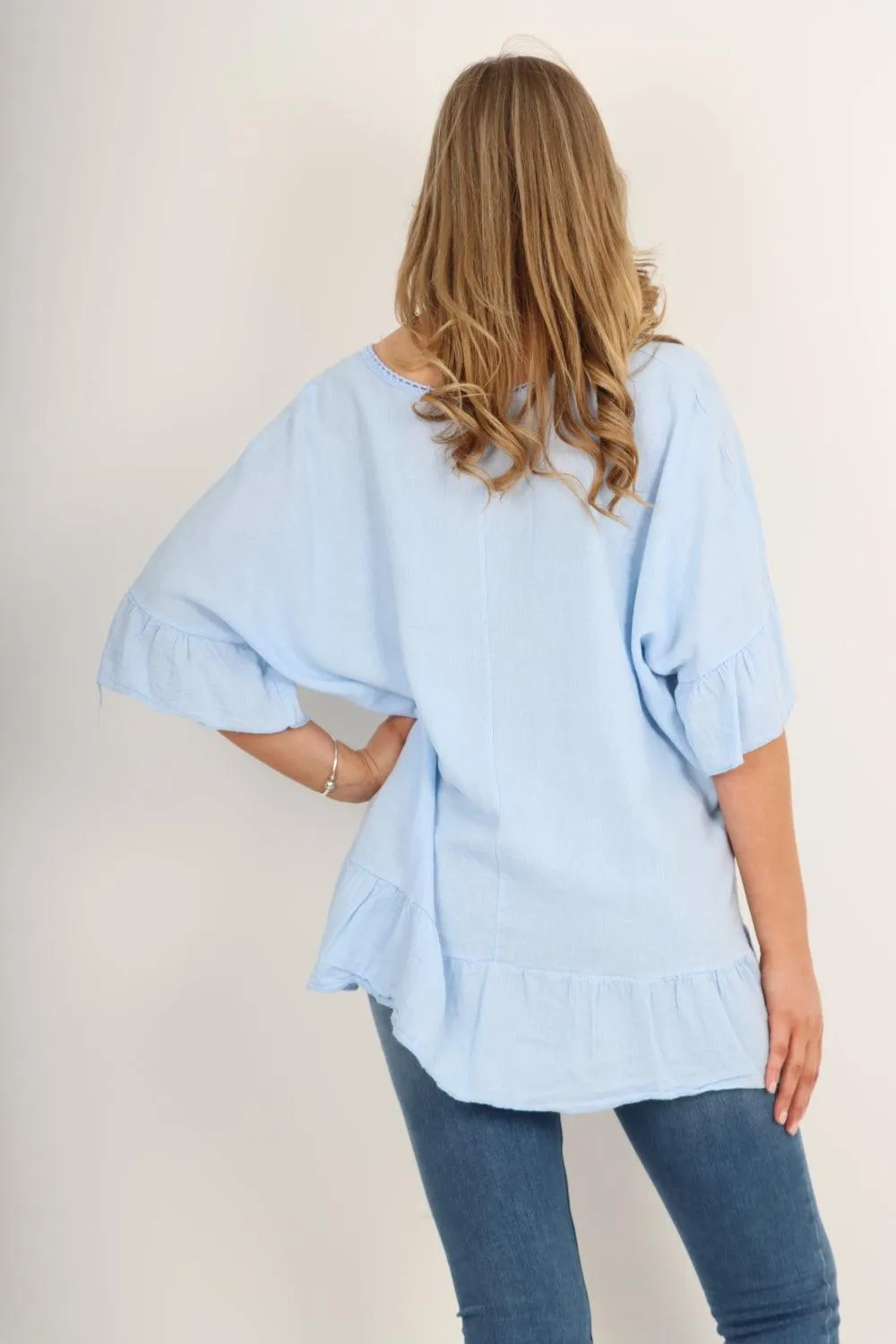 Linen Lagenlook Ruffle Hem Top