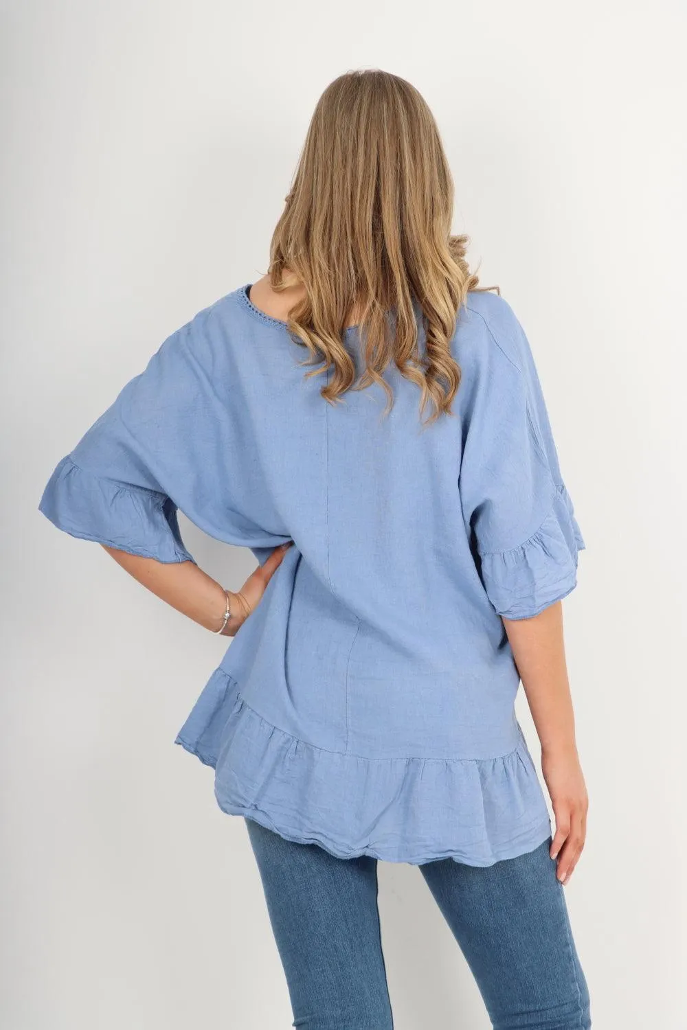 Linen Lagenlook Ruffle Hem Top