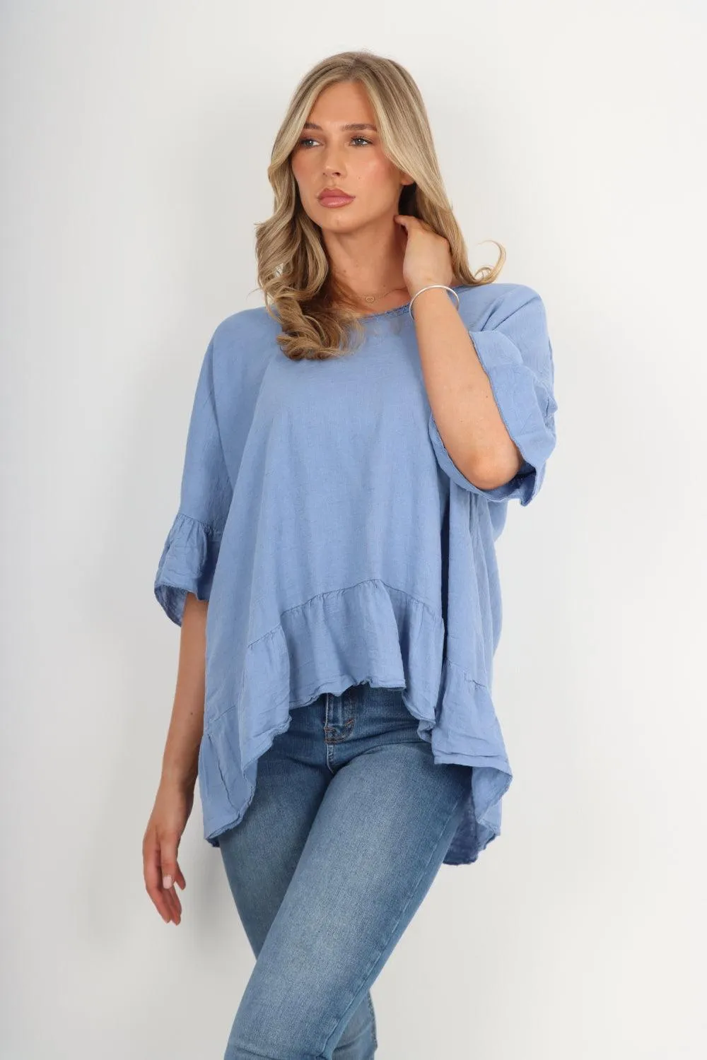 Linen Lagenlook Ruffle Hem Top